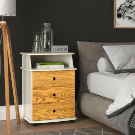 Mesa de Cabeceira Luxo Ej Móveis Off White/Nature 3212 Quarto