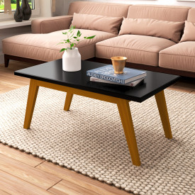 Mesa Centro Prism Preto Acetinado Pés em Madeira Patrimar