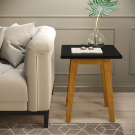 Mesa Lateral Prism Preto Acetinado Pés em Madeira Patrimar