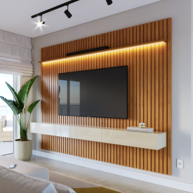 Painel Ripado Flow Com Suporte Invisível 2.8 Nature Com LED 66981 Ofertamo