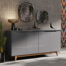 Aparador Buffet  4 Portas Flow Ej Móveis Cinza Sala