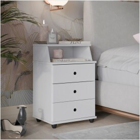 Mesa de Cabeceira Luxo New Branco 25800 3Gav EJ Móveis 