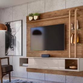 Painel Supreme Madero Canela Off White 903610 TV 55" Lukaliam