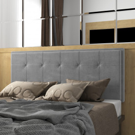 Cabeceira Painel Casal 1,40 Almofadada Captone Veludo Cinza Kemily Ofertamo