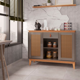 Aparador Buffet Diamante 1G Cinza Perola/Noce Casa D Móveis FORA DE LINHA