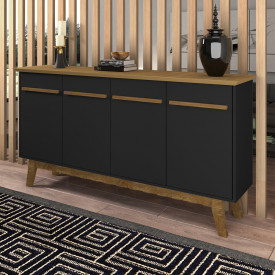 Aparador Buffet Opala C/4 Portas Tampo MDF Preto Fosco Cinamomo Bechara