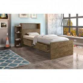 Cama Solteiro Isa Cambel Castanho 049878 Com Baú e Gavetas