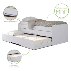 Cama Bibox Solteiro Juliette 2 Gavetas Branco Robel Moveis
