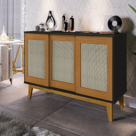 Buffet Detroit 3 Portas Tebarrot Preto Madeira Pés Madeira