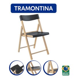 Cadeira Dobrável Potenza Madeira Tramontina Acento Preto