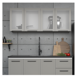 Armário Aéreo Cozinha 150 em Aço Juno 4 Portas de Vidro Cinza - Cozimax