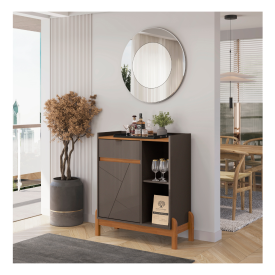 Aparador Bar Bari Cinza Perola Cedro Pés Madeira Casa Moveis