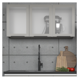 Armário Aéreo Cozinha 120 em Aço Juno 3 Portas de Vidro Cinza - Cozimax