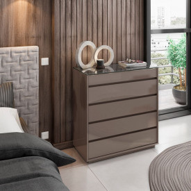 Cômoda Belize 5G Cinza Perola Tampo de Vidro Casa D Móveis FORA DE LINHA