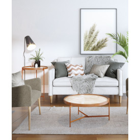 Mesa de Centro Aqua Imcal 68011 Off White Cobre Redonda Sala 