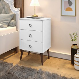 Kit 2 Mesas de Cabeceira 3 Gavetas Retro Puxador Ferro Beatriz 72Alt Branco Ofertamo