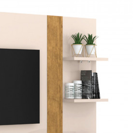 Painel Cross TV de 50 com Divisórias em Vidro Off White Amendoa Lukaliam Sala de Estar