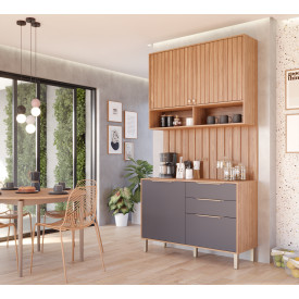 Kit P/ Cozinha C/Balcão E Aéreo 100% MDF 120cm Freijó Titanium MGM