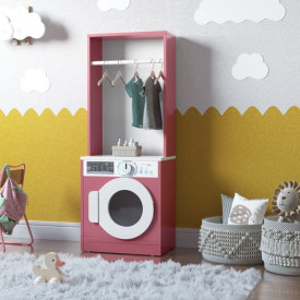 Lavanderia Infantil Diana Com Maquina de Lavar e Cabideiro Branco Rosa Ofertamo