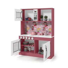 Cozinha Infantil Com Lavanderia e Penteadeira Com Led Branco Rosa Ofertamo