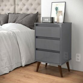 Mesa de Cabeceira pes Retro 3 gavetas Wood Cinza Ofertamo