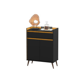 Aparador Buffet Hórus Ej Móveis Preto/Nature 22007 Pé Madeira