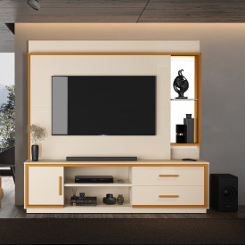 Home Atrio com Prateleira de Vidro Off White Cedro 37670 EDN