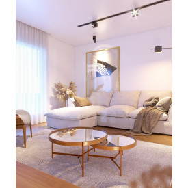 Conjunto Mesa Centro Aqua Imcal Espelho Cobre Redonda Sala 