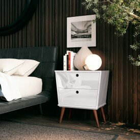 Mesa de Cabeceira Dream Branco 3012 Pés em Madeira EDN 