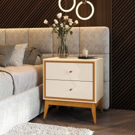 Mesa de Cabeceira Lucca 2 Gavetas Off White Cedro 47621 EDN