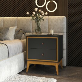 Mesa de Cabeceira Lucca 2 Gavetas Preto Cedro 47821 EDN