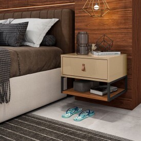 Mesa de Cabeceira Sigma Champagne/Cedro Casa D Móveis