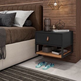 Mesa de Cabeceira Sigma Preto Noce Casa D Móveis Quarto