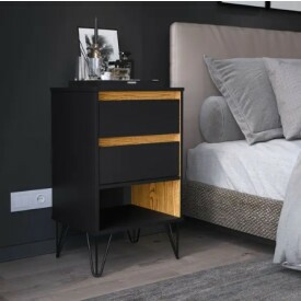 Mesa de Cabeceira Retro Iron Ej Móveis Preto/Nature 25107