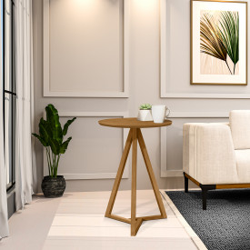 Mesa Lateral Classic Redonda  Nature Pé Madeira