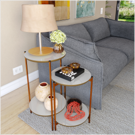  Conjunto de Mesa Lunis Off White Nature com Pés de Ferro Bronze Ofertamo