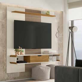 Painel Lisboa 1 Porta Off White Cinamomo Rattan TV 65 2075848 Bechara 