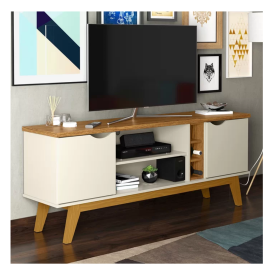 Rack Prism com Adega 1.6 Off White Cumaru Patrimar Móveis