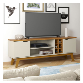 Rack Prism com Adega 1.8 Off White Cumaru Patrimar Móveis