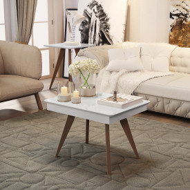 Mesa de Centro Classic Branco Pés de Eucalipto Maciço Móveis Decor FORA DE LINHA 