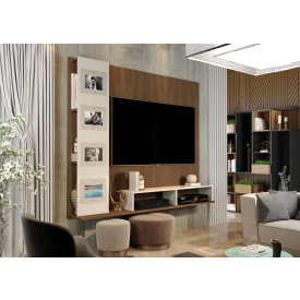 Painel Estrela Freijo Off White C 1 Prateleira Ripado 3 D Giga Moveis