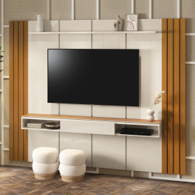 Painel Veyron 2.40 Off White Cedro Sala EDN Moveis