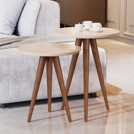 Kit 2 Mesa Apoio 8003 Pés Madeira Sala Perola JB Bechara 