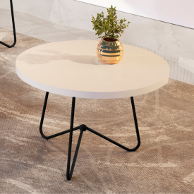 Mesa de Centro 8006 Redonda Luxo Perola Pes Ferro Preto Jb Bechara