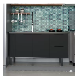 Gabinete de Cozinha Para Pia de 150 em Madeira Cisne 2 Gavetas Preto - Cozimax