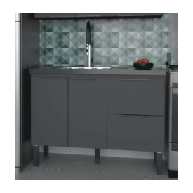 Gabinete de Cozinha Para Pia de 120 em Madeira Cisne 2 Gavetas Preto - Cozimax