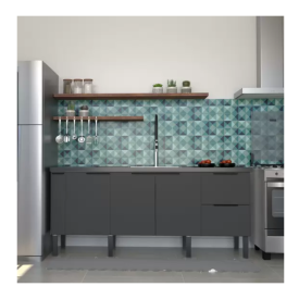 Gabinete de Cozinha Para Pia de 180 em Madeira Cisne 2 Gavetas Preto - Cozimax