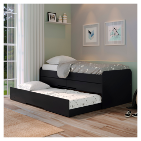 Cama Bibox Solteiro Juliette 2 Gavetas Preto Robel Moveis