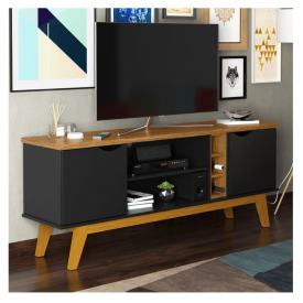 Rack Prism com Adega 1.6 Preto Cumaru Patrimar Móveis Sala 