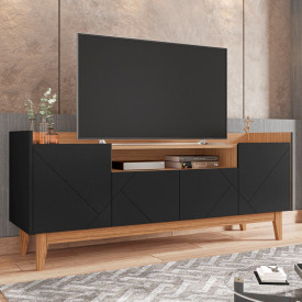 Rack Adria 4 Portas Preto Noce Casa D Móveis Sala